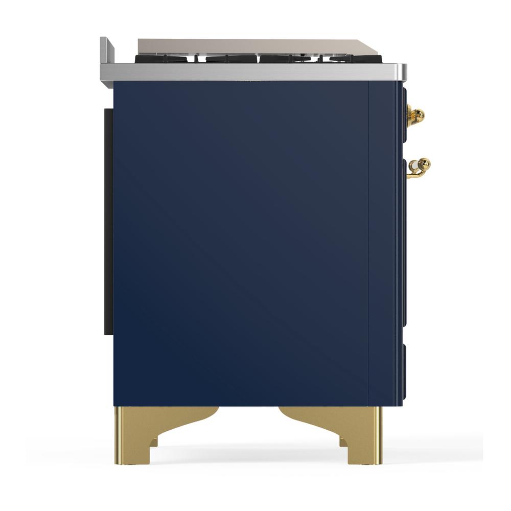 ILVE UM36FNR3MBGLP Majestic III 36 inch Dual Fuel Range with 6 Black Brass Burners and Griddle, Dual Function Burner up to 25,000 BTU (Triple Glass Door, Midnight Blue, Brass, Liquid Propane)