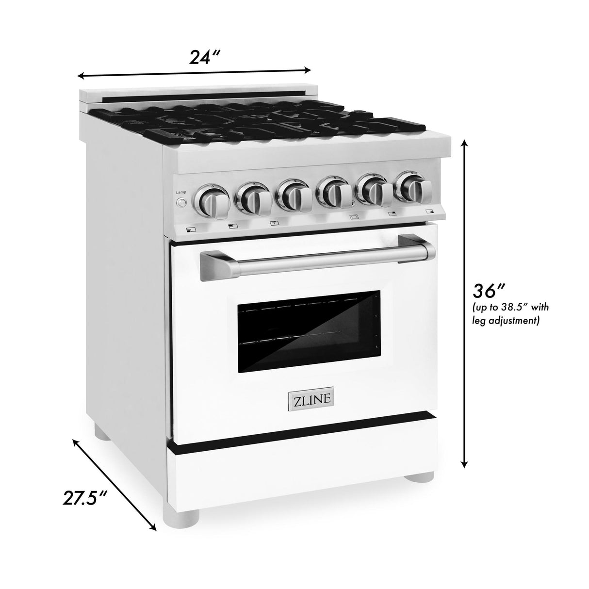 ZLINE 24 in. 2.8 cu. ft. Electric Oven and Gas Cooktop Dual Fuel Range with Griddle and White Matte Door in Stainless Steel (RA-WM-GR-24)
