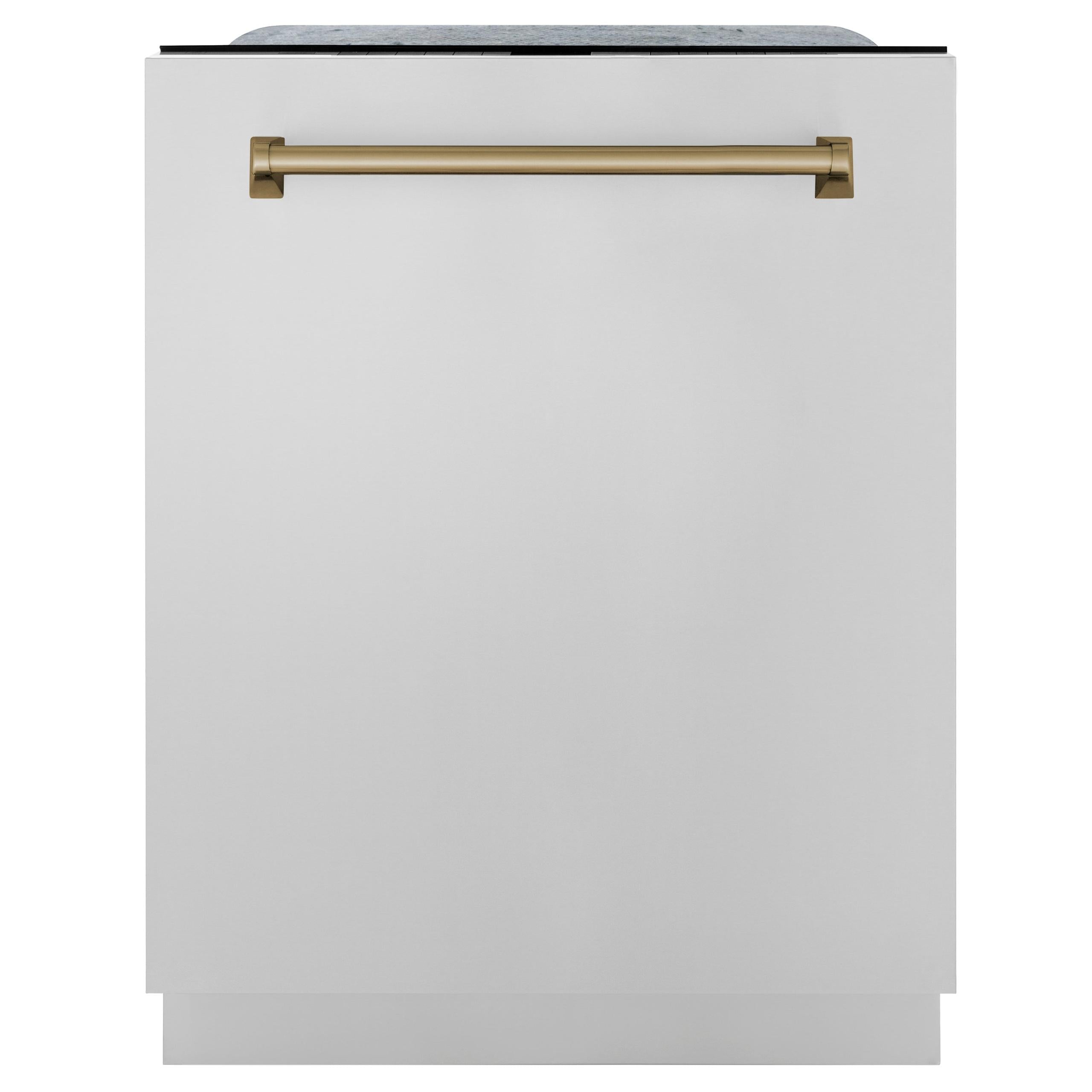ZLINE Autograph Edition 24" 3rd Rack Top Touch Control Tall Tub Dishwasher in Stainless Steel with Accent Handle, 45dBa (DWMTZ-304-24) [Color: Champagne Bronze]