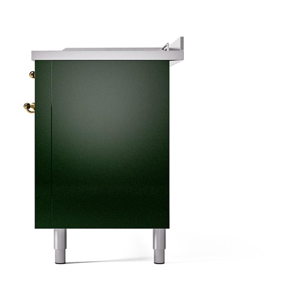 ILVE UN60FSQNMPEGGLP Nostalgie II Noblesse 60 inch Dual Fuel Range (7 Sealed Burners + Griddle + French Top, Liquid Propane, Solid Door, Emerald Green, Brass)