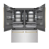 ZLINE Autograph Edition 60 in. 32.2 cu. ft. French Door Built-In Bottom Freezer Refrigerator with Water Dispenser and Ice Maker in DuraSnow' Stainless Steel with Graphite Gray Interior and Polished Gold Accents (GRBIVZ-SN-60-G)