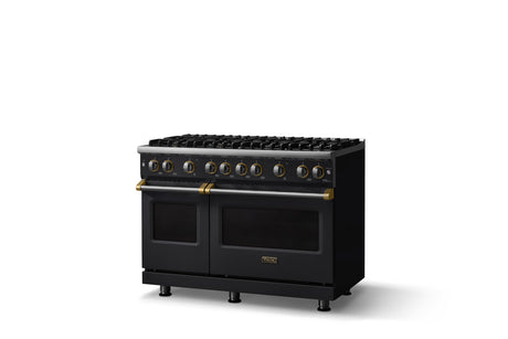 48"W. Sealed Burner Gas Range (Burner: 8b, Finish: Onyx, Trim: Brushed Brass, Fuel: Propane)