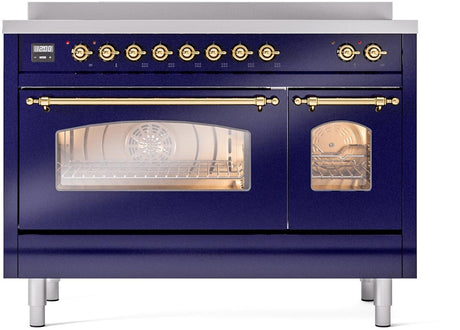 Nostalgie II 48 Inch Electric Freestanding Range in Blue with Brass Trim