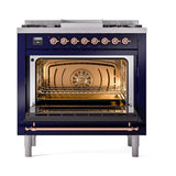 ILVE UN36FQNMPMBPLP Nostalgie II Noblesse 36 inch Dual Fuel Range (Liquid Propane, Solid Door, Midnight Blue, Copper)
