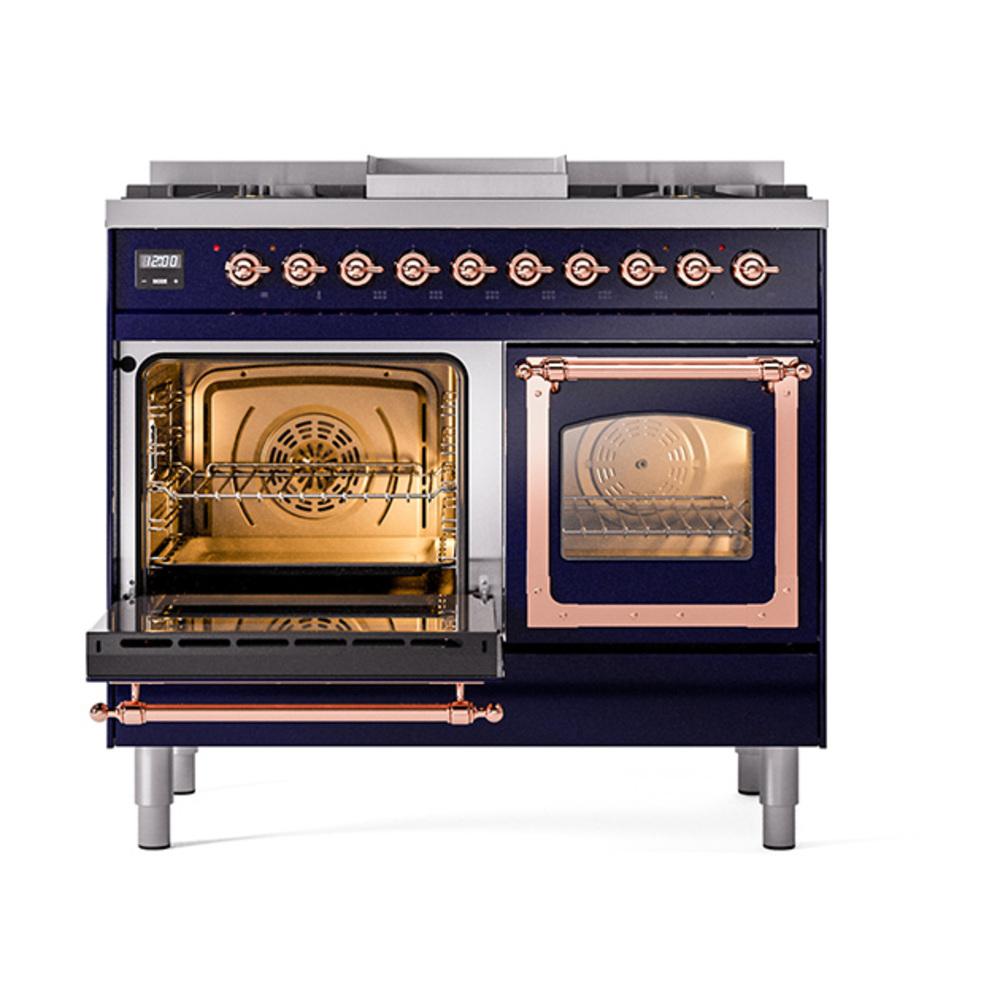 ILVE UND40FNMPMBPLP Nostalgie II Noblesse 40 inch Dual Fuel Range (Liquid Propane, Triple Glass Door, Midnight Blue, Copper)
