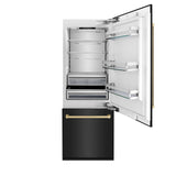 ZLINE 30" Autograph Edition 16.1 cu. ft. Built-in 2-Door Bottom Freezer Refrigerator with Internal Water and Ice Dispenser in Black Stainless Steel with Champagne Bronze Accents (RBIVZ-BS-30-CB)