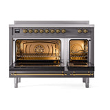 ILVE UNI486QNMPMGG Nostalgie II Noblesse 48 inch Induction Range (Solid Door, Graphite Matte, Brass)