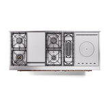 ILVE UN60FSNMPBUPLP Nostalgie II Noblesse 60 inch Dual Fuel Range (7 Sealed Burners + Griddle + French Top, Liquid Propane, Triple Glass Door, Burgundy, Copper)