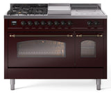 Nostalgie II 48 Inch Dual Fuel Liquid Propane Freestanding Range in Burgundy with Bronze Trim