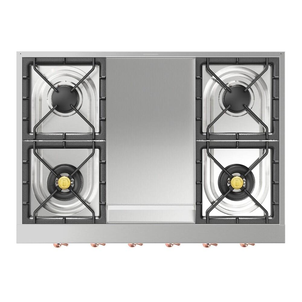 ILVE UHCP36FNSSPLP Nostalgie II 36 inch Built-In Gas Rangetop with 6 Burners and Griddle, in Stainless Steel (Liquid Propane, Copper)