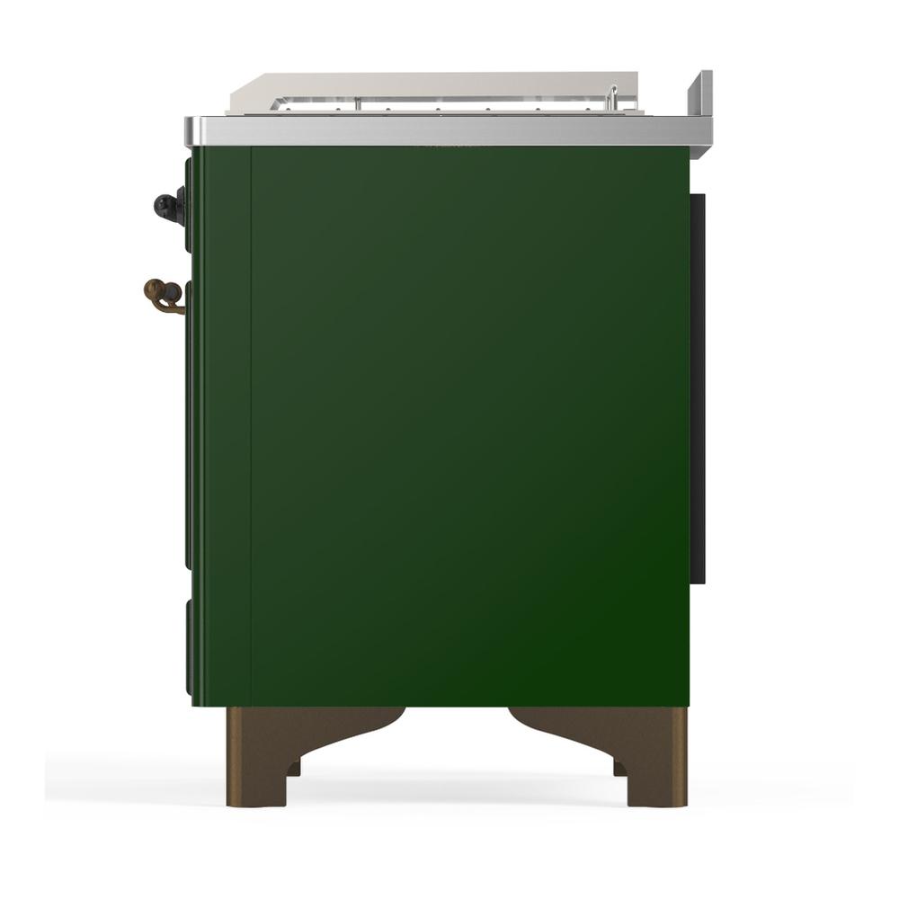 ILVE UM48FSNR3EGB Majestic III 48 inch Dual Fuel Range with 5 Black Brass Burners, Griddle and French Top, Dual Function Burner up to 25,000 BTU (Natural Gas, Triple Glass Door, Emerald Green, Burnished)