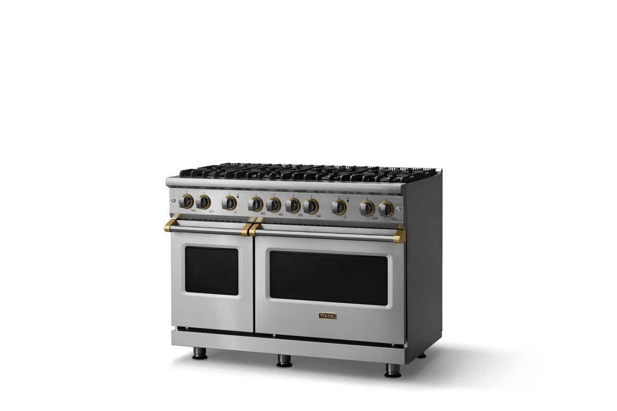 48"W. Sealed Burner Gas Range (Burner: 8b, Finish: Stainless Steel, Trim: Brushed Brass, Fuel: Propane)