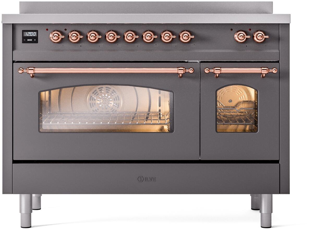 Nostalgie II 48 Inch Electric Freestanding Range in Matte Graphite with Copper Trim