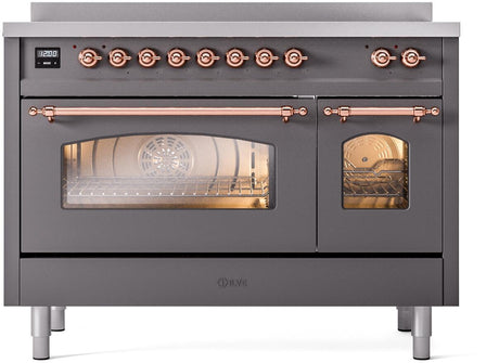 Nostalgie II 48 Inch Electric Freestanding Range in Matte Graphite with Copper Trim