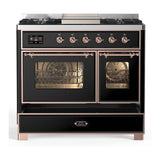 ILVE UMD40FNR3BKPLP Majestic III 40 inch Dual Fuel Range with 6 Burners and Griddle, Dual Function Burner up to 25,000 BTU (Liquid Propane, Triple Glass Door, Glossy Black, Copper)
