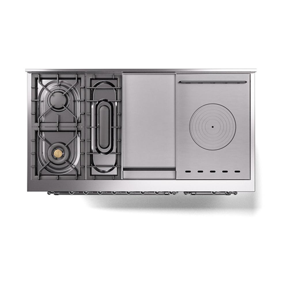 ILVE UN48FSQNMPBUCLP Nostalgie II Noblesse 48 inch Dual Fuel Range (5 Sealed Burners + Griddle + French Top, Liquid Propane, Solid Door, Burgundy, Chrome)