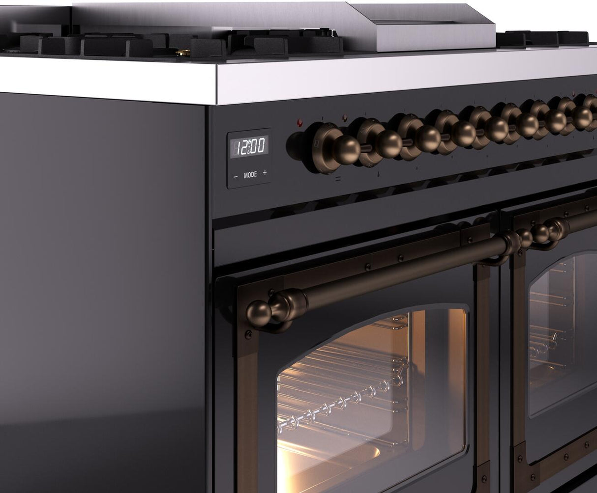 Nostalgie II 40 Inch Dual Fuel Liquid Propane Freestanding Range in Glossy Black with Bronze Trim