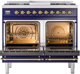 Nostalgie II 40 Inch Dual Fuel Liquid Propane Freestanding Range in Blue with Brass Trim