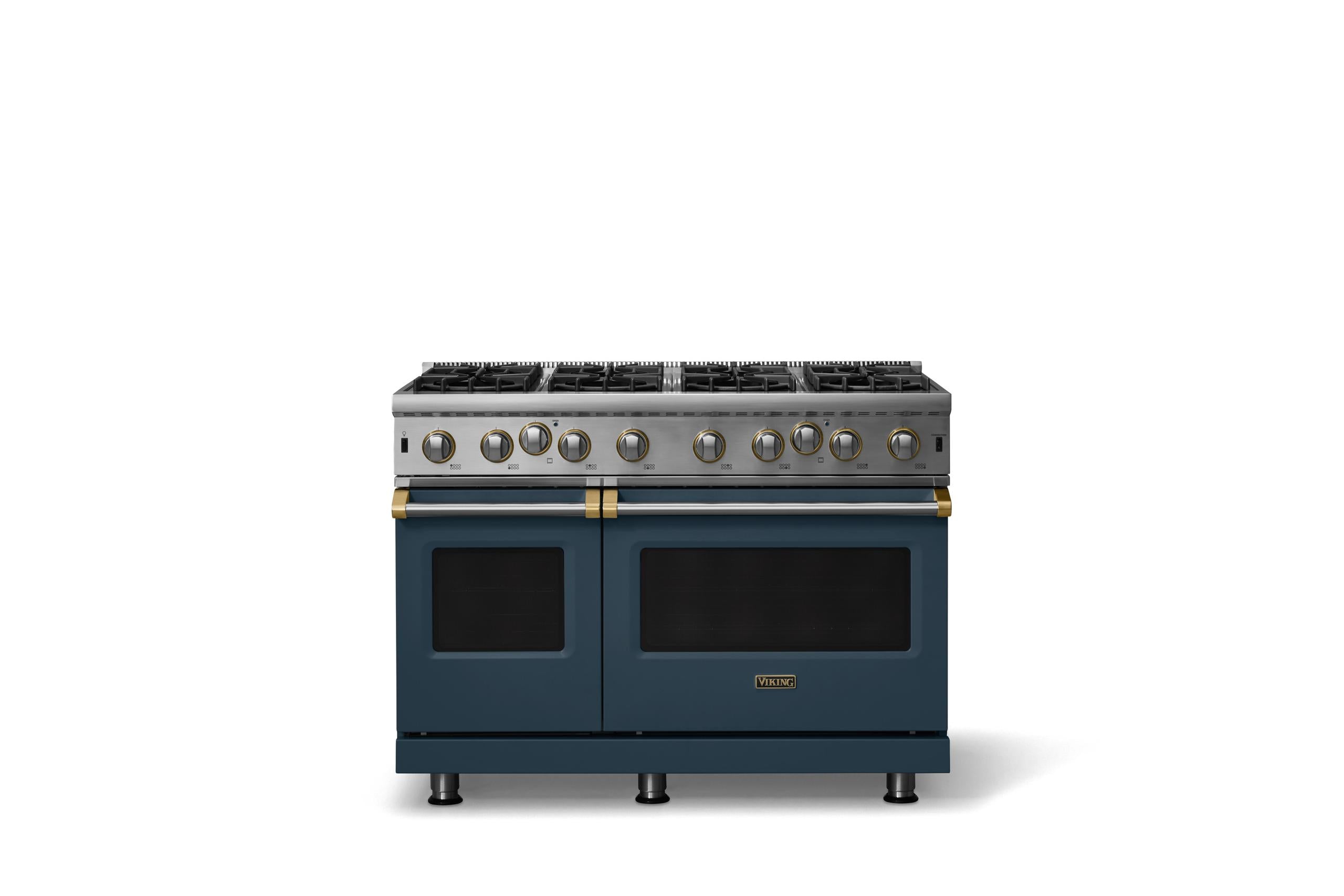48"W. Open Burner Gas Range (Finish: Squall, Trim: Brushed Brass, Fuel: Natural Gas)