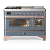 ILVE UM48FSNR3BGPLP Majestic III 48 inch Dual Fuel Range with 5 Black Brass Burners, Griddle and French Top, Dual Function Burner up to 25,000 BTU (Liquid Propane, Triple Glass Door, Blue Grey, Copper)