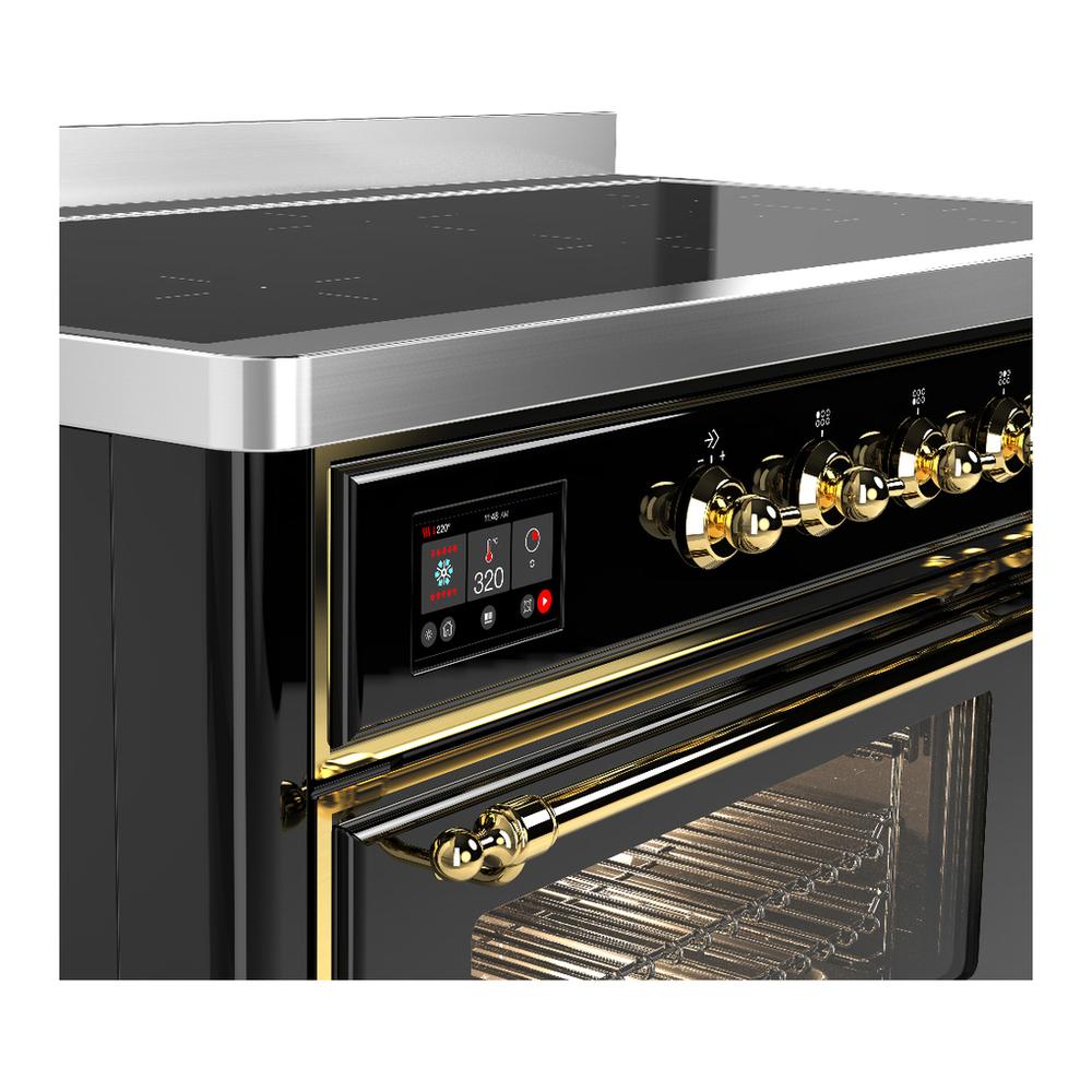 ILVE UMIB48NR3BKG Majestic III 48 inch Induction Range with 6 Elements, 5.02 cu. ft. Total Oven Capacity (Triple Glass Door, Glossy Black, Brass)