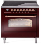 Nostalgie II 36 Inch Electric Freestanding Range in Burgundy with Copper Trim