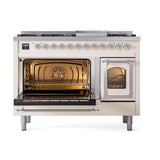 ILVE UN48FNMPAWC Nostalgie II Noblesse 48 inch Dual Fuel Range (8 Sealed Burners + Griddle, Natural Gas, Triple Glass Door, Antique White, Chrome)
