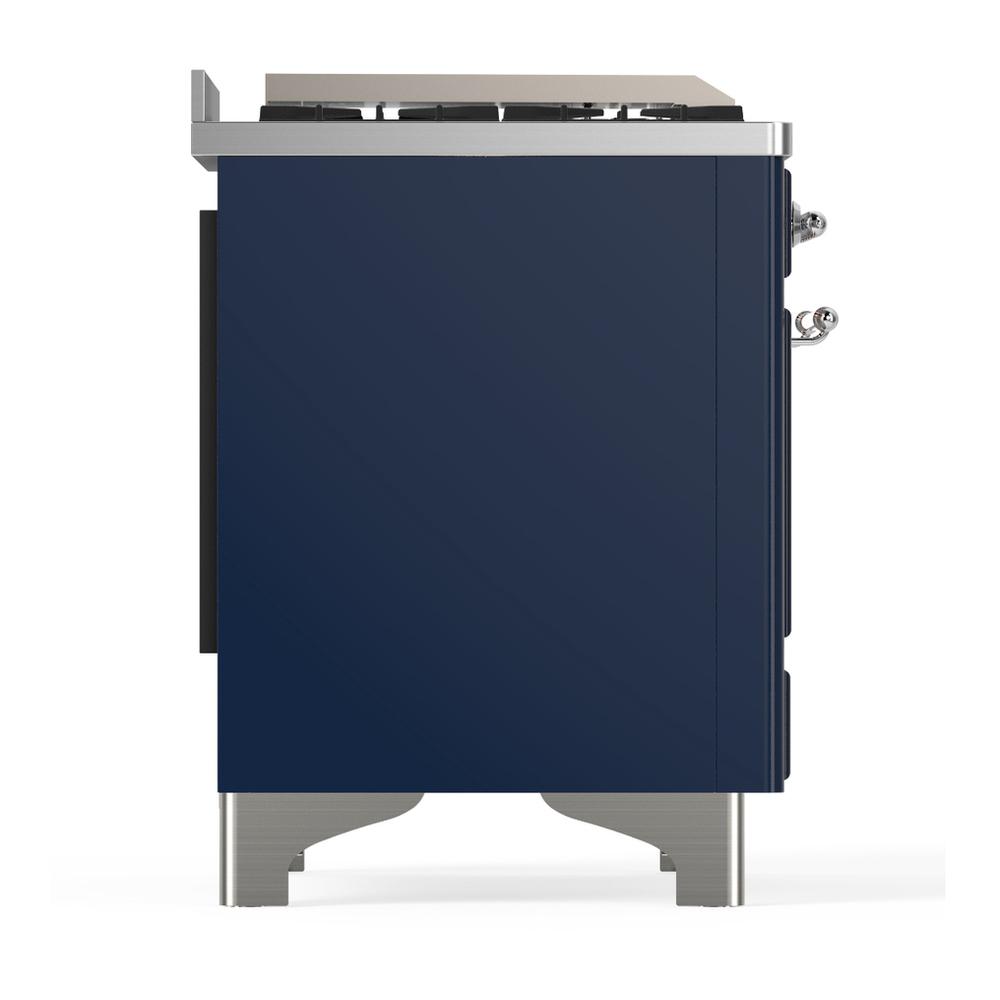 ILVE UM36FNR3MBC Majestic III 36 inch Dual Fuel Range with 6 Black Brass Burners and Griddle, Dual Function Burner up to 25,000 BTU (Triple Glass Door, Midnight Blue, Chrome, Natural Gas)