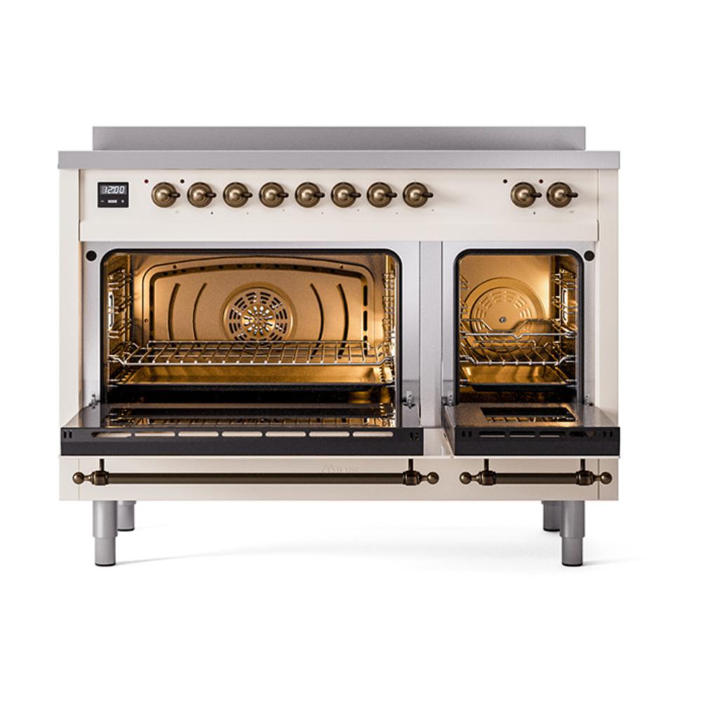 ILVE UNI486QNMPAWB Nostalgie II Noblesse 48 inch Induction Range (Solid Door, Antique White, Burnished)