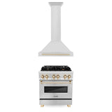 ZLINE 30" Autograph Edition Kitchen Package with Stainless Steel Dual Fuel Range and Range Hood with Polished Gold Accents (2AKP-RARH30-G)