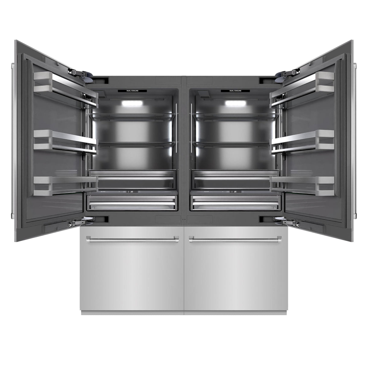 ZLINE 72 in. 39.6 cu. ft. French Door Built-In Bottom Freezer Refrigerator with Water Dispensers and Ice Makers in Stainless Steel with Graphite Gray Interior (GRBIT-304-72)