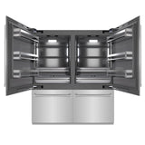 ZLINE 72 in. 39.6 cu. ft. French Door Built-In Bottom Freezer Refrigerator with Water Dispensers and Ice Makers in Stainless Steel with Graphite Gray Interior (GRBIT-304-72)
