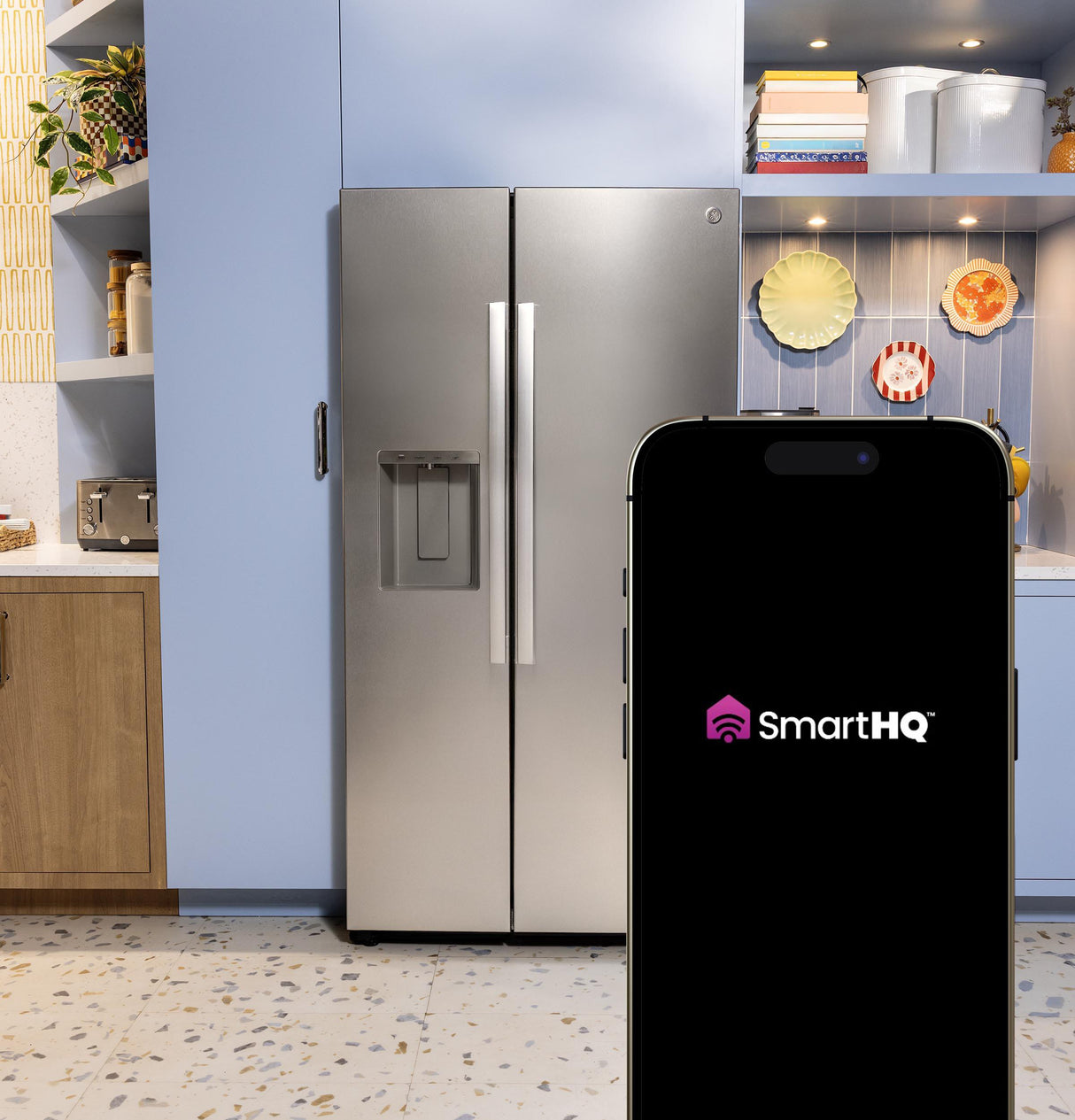 GE® 23.5 Cu. Ft. Counter-Depth Side-By-Side Refrigerator with LED Light Walls and Extra Tall Dispenser