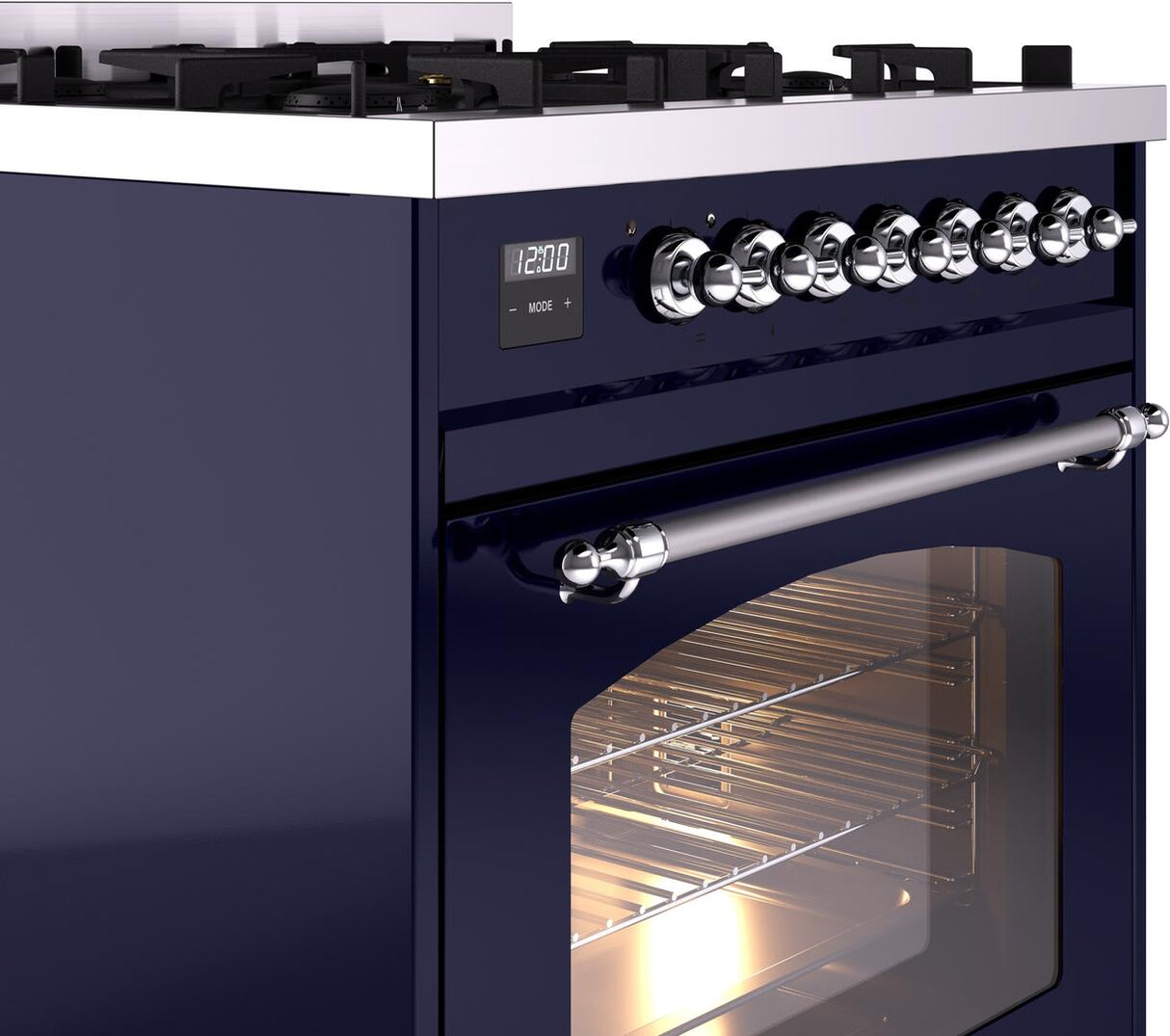 Nostalgie II 30 Inch Dual Fuel Liquid Propane Freestanding Range in Blue with Chrome Trim