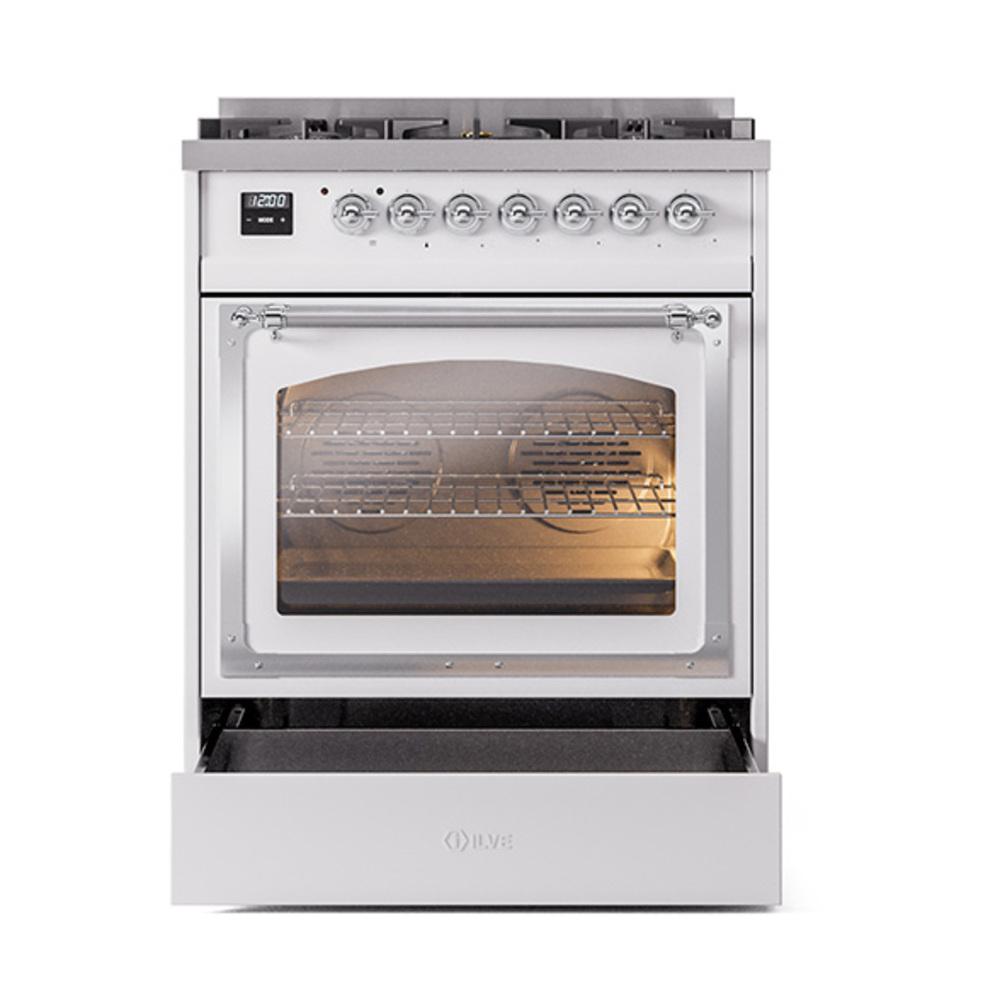 ILVE UN30NMPWHCLP Nostalgie II Noblesse 30 inch Dual Fuel Range (Liquid Propane, Triple Glass Door, White, Chrome)
