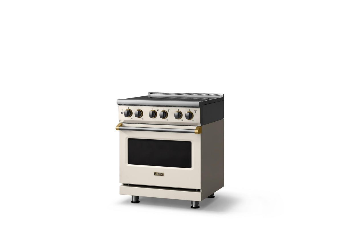 30"W. Electric Range (Finish: Pure White, Trim: Brushed Brass)