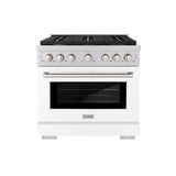 ZLINE 36 in. 5.2 cu. ft. 6 Burner Gas Range with Convection Gas Oven in Stainless Steel with White Matte Door (SGR-WM-36)