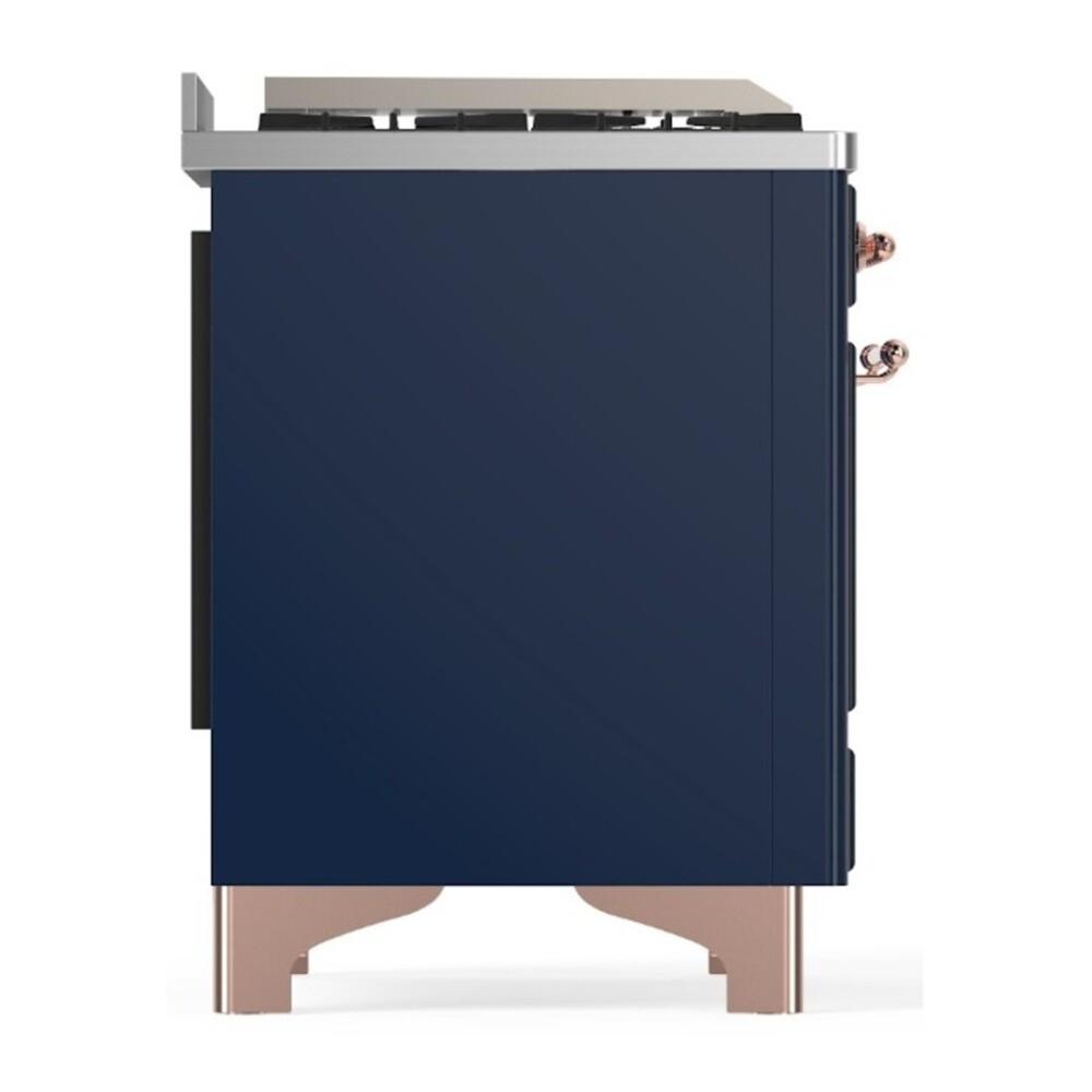 ILVE UM48FNR3MBP Majestic III 48 inch Dual Fuel Range with 8 Burners and Griddle, Dual Function Burner up to 25,000 BTU (Natural Gas, Triple Glass Door, Midnight Blue, Copper)