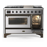 ILVE UM48FNR3SSBLP Majestic III 48 inch Dual Fuel Range with 8 Burners and Griddle, Dual Function Burner up to 25,000 BTU (Liquid Propane, Triple Glass Door, Stainless Steel, Burnished)