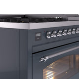 Nostalgie II 48 Inch Dual Fuel Liquid Propane Freestanding Range in Blue Grey with Chrome Trim