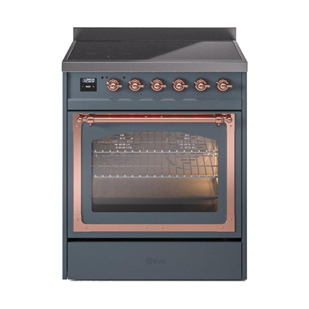 ILVE UNI304NMPBGP Nostalgie II Noblesse 30 inch Induction Range (Triple Glass Door, Blue Grey, Copper)