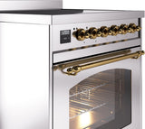 Nostalgie II 30 Inch Electric Freestanding Range in Stainless Steel with Brass Trim