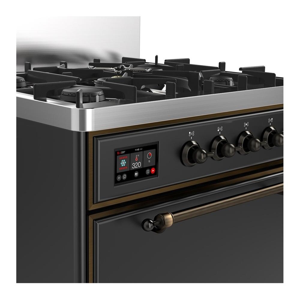 ILVE UM30QNR3MGBLP Majestic III 30 inch Dual Fuel Range with 5 Black Brass Burners, Dual Function Burner up to 25,000 BTU (Liquid Propane, Solid Door, Graphite Matte, Burnished)