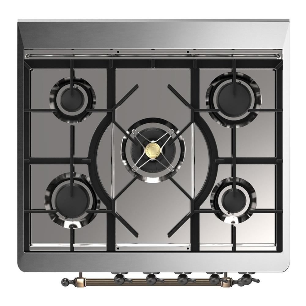 ILVE UM30QNR3AWB Majestic III 30 inch Dual Fuel Range with 5 Black Brass Burners, Dual Function Burner up to 25,000 BTU (Natural Gas, Solid Door, Antique White, Burnished)
