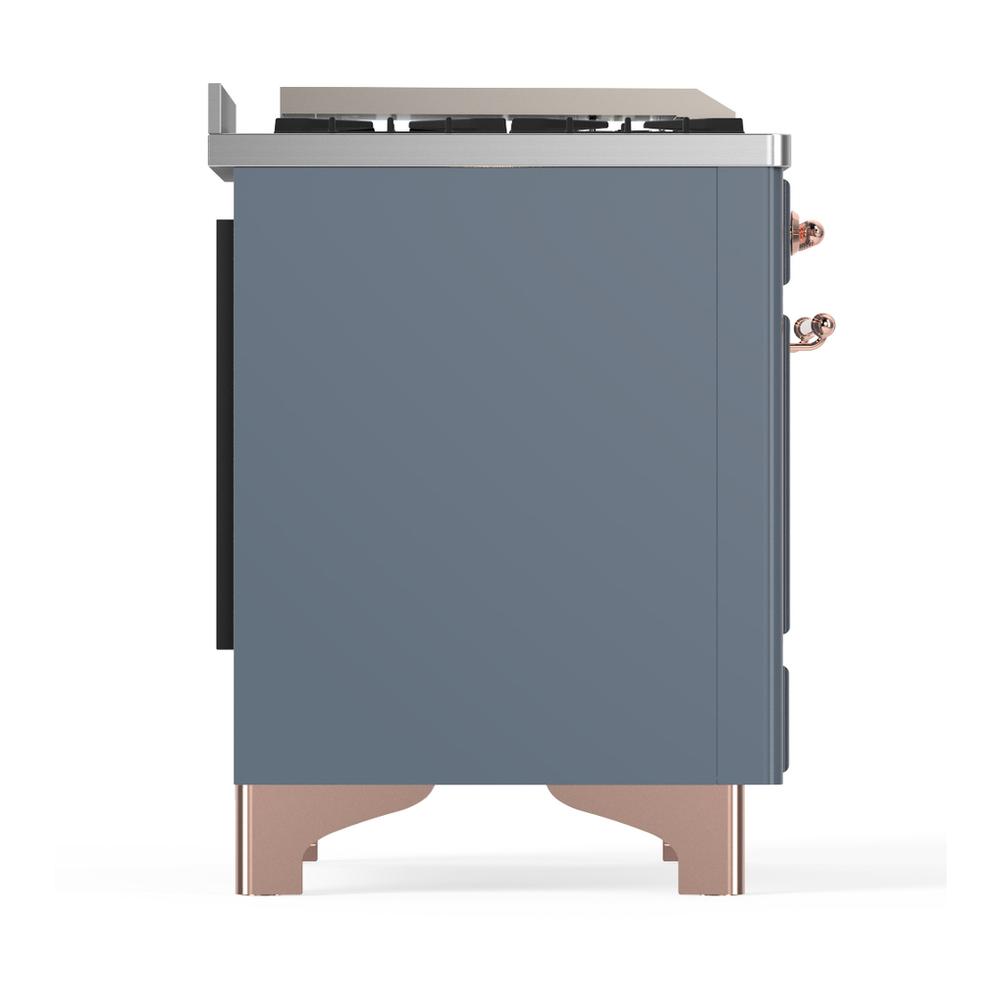 ILVE UM48FQNR3BGP Majestic III 48 inch Dual Fuel Range with 8 Burners and Griddle, Dual Function Burner up to 25,000 BTU (Natural Gas, Solid Door, Blue Grey, Copper)