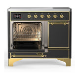 ILVE UMDIB40QNR3MGG Majestic III 40 inch Induction Range with 6 Elements, 3.82 cu. ft. Total Oven Capacity (Solid Door, Graphite Matte, Brass)