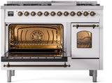 Nostalgie II 48 Inch Dual Fuel Liquid Propane Freestanding Range in White with Bronze Trim