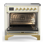 ILVE UMIB36NR3AWG Majestic III 36 inch Induction Range with 6 Elements, 3.5 cu. ft. Total Oven Capacity (Triple Glass Door, Antique White, Brass)