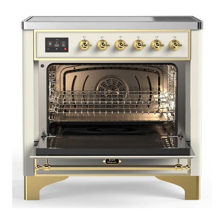 ILVE UMIB36NR3AWG Majestic III 36 inch Induction Range with 6 Elements, 3.5 cu. ft. Total Oven Capacity (Triple Glass Door, Antique White, Brass)