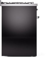 Nostalgie II 30 Inch Dual Fuel Natural Gas Freestanding Range in Glossy Black with Chrome Trim